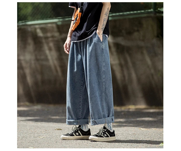 Men Jeans Wide Leg Denim Cargo jean pants Loose Straight Baggy Men's Jeans hip hop Streetwear Skateboard Neutral denim Trousers