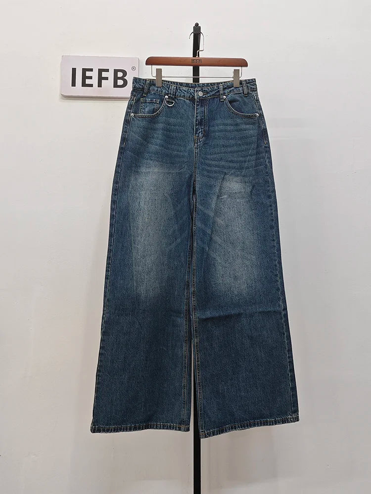 IEFB Vintage Men's Baggy Denim Trousers 2023 New Streetwear Wide Leg  Loose Denim Pants Fashion Distressed Straight Pants 9C1519