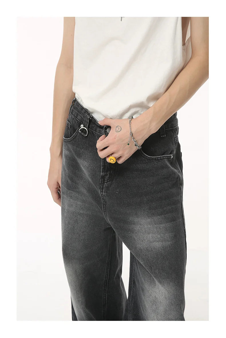 IEFB Vintage Men's Baggy Denim Trousers 2023 New Streetwear Wide Leg  Loose Denim Pants Fashion Distressed Straight Pants 9C1519