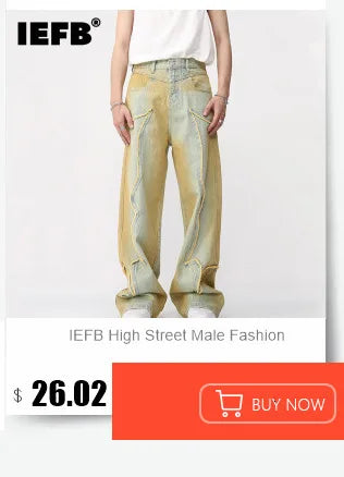 IEFB Vintage Men's Baggy Denim Trousers 2023 New Streetwear Wide Leg  Loose Denim Pants Fashion Distressed Straight Pants 9C1519