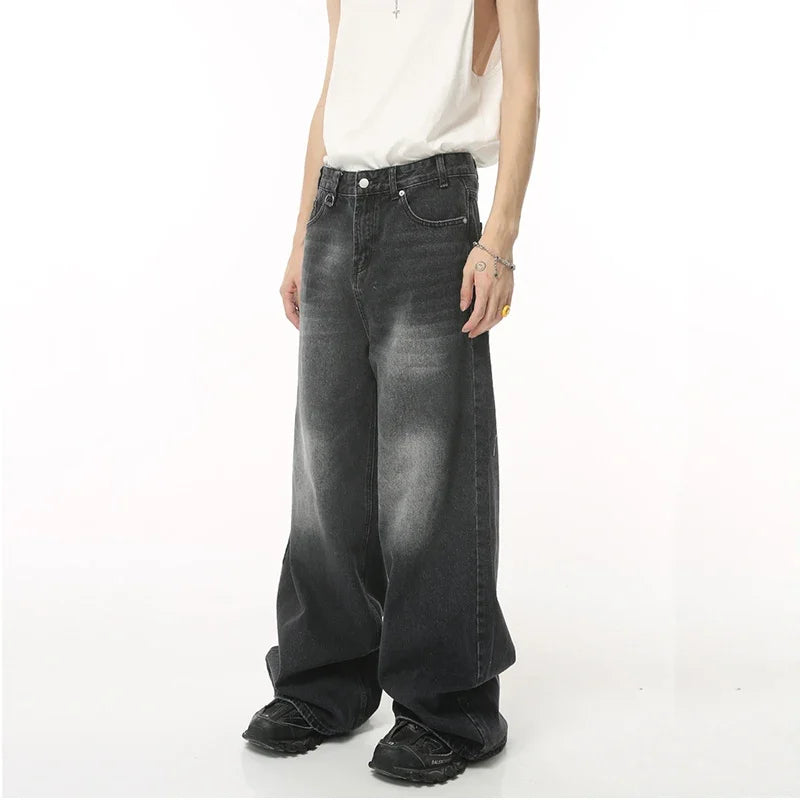 Streetwear Vintage Y2k Men’s Jeans Black Baggy Trousers New Wide Leg Denim Pants Hip Hop Harajuku Distressed Straight Pants